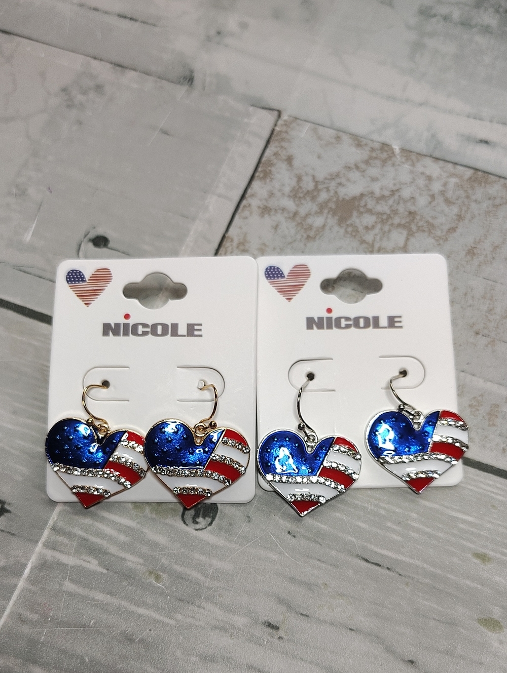 🇺🇸Patriotic American Flag Heart Dangle Earrings Gold Or Silver Tone
